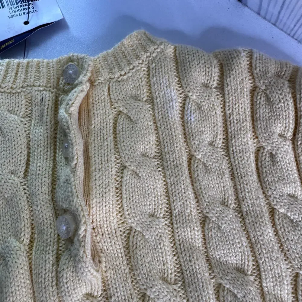 HTF Ralph Lauren Polo Yellow Girls Cable Knit Cotton Dress Sz 7 Collar Sm Flaw